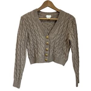 H&M Cable Knit Cropped Cardigan Taupe Small Gold Buttons Soft Knit Cottagecore